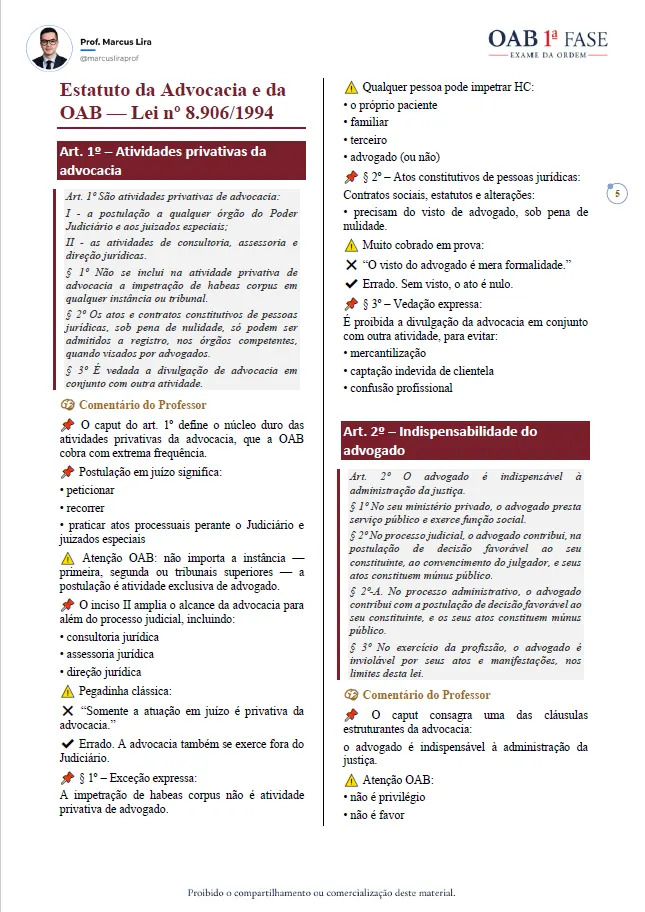 Página interna da Legislação Comentada