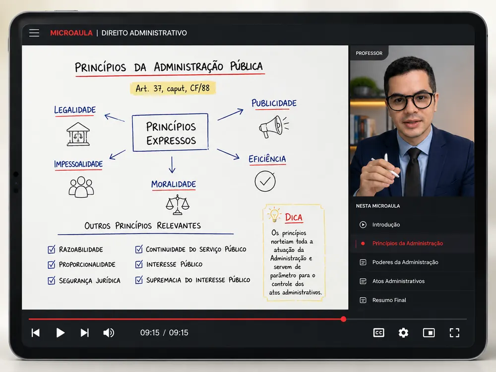 Visual realista de uma microaula estratégica com duração de 09 minutos e 15 segundos